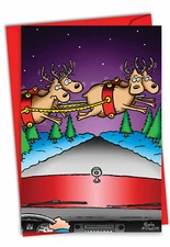 1 Funny Christmas Card with Envelope - Reindeer Hit C7092XSG