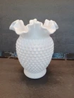 Fenton Hobnail Milk Glass Ruffled Crimped Edge Vase 8"X6" FREE SHIPPING SEE