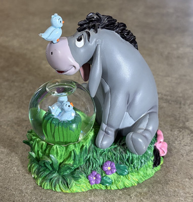 Vintage 1990s Disney Eeyore Snow Globe Bird on Nose Original- Clear Water!