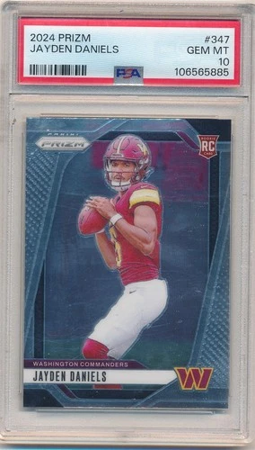 JAYDEN DANIELS 2024 PANINI PRIZM #347 RC ROOKIE COMMANDERS SP PSA 10 GEM MINT