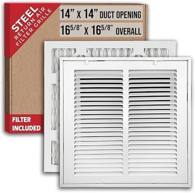 Steel Return Air Filter Grille hinged filter included Fits 14x14 Duct ...
