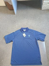 NEW MENS DONALD ROSS SHORT SLEEVE NAVY/BLUE STRIPED POLO GOLF SHIRT SIZE MEDIUM