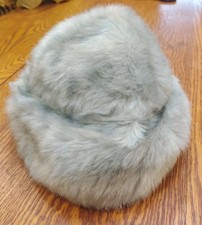 Vintage 1960's Gray Faux Fur Hat Made in England Womens Sz M Modacrylic