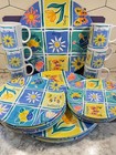Precidio Dinnerware Set 24 Pieces Setting For 6 Melamine Spring Gardening w Mugs