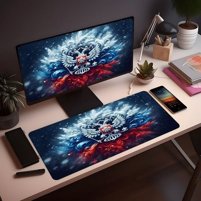 40*90cm Large Russian Double-Headed Eagle Mouse Pad - Non-Slip Rubber Base, Vibr