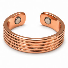 Solid Copper Magnetic Ring Grooved Adjustable 2 Magnets Unisex Men Women Jewelry