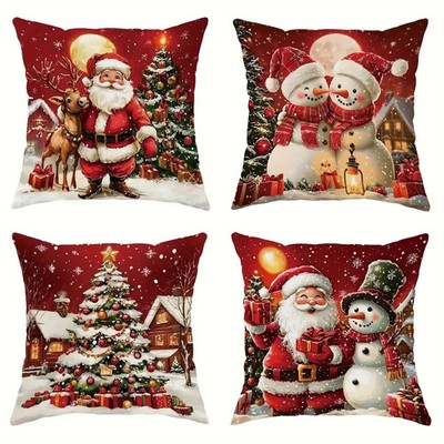 Four Lovely Santa Christmas Reindeer Snowman Cushion Covers.  18'' x 18''