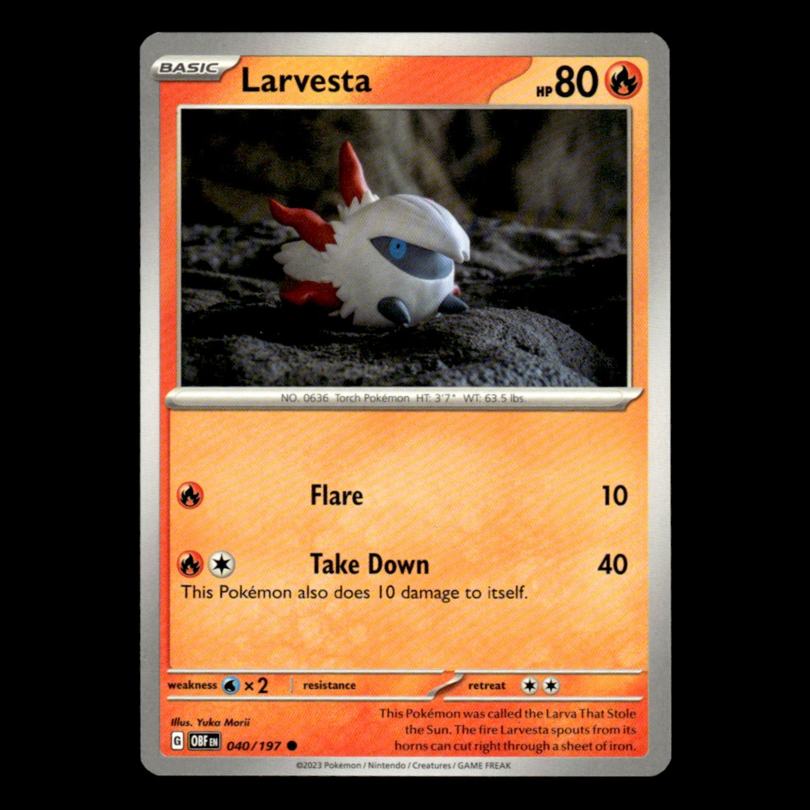 Larvesta #40 2023 Scarlet - Violet Obsidian Flames Yuka Morii Common Pokemon NM