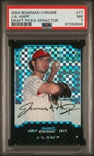 PSA 7 J.A. HAPP 2004 BOWMAN CHROME XFRACTOR ROOKIE CARD #77 JA REFRACTOR /125
