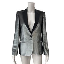 695 Zadig Voltaire Metalic Silver Black Vedy Blazer Jacket size FR 36/4