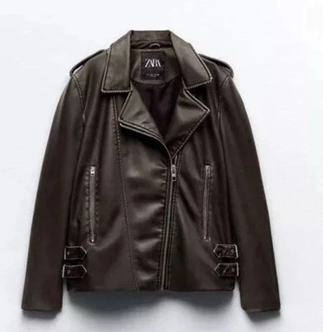 ZARA Faux leather Biker Jacket Oversized Ref 4341/703 Bloggers Fave size XS - Image 2 of 4