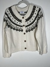 Old Navy Crafted Fair Isle cream fisherman chunky-knit cardigan L preppy