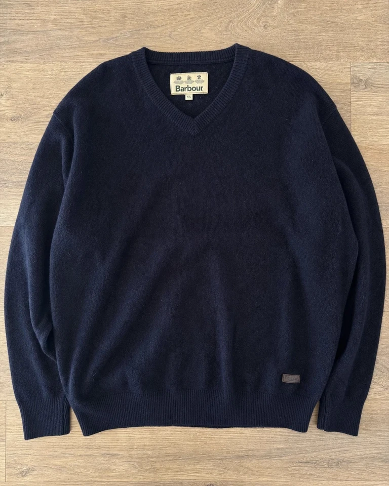 Barbour Pull Homme col V Vintage Laine Bleu marine Preppy British XXL - L #BS17 - Photo 2/4