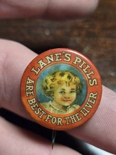 Vintage Antique Early 1900s Pinback Advertising Lane's Liver Pills Medicine Pin