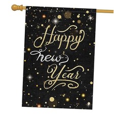 Happy New Year Garden Flag 28x40 Double Sided Vertical, Burlap Color-28" x 40"