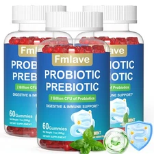 Probiotic Gummies for Women & Men's Digestive Health, 2 Billion CFU, Prebiotics