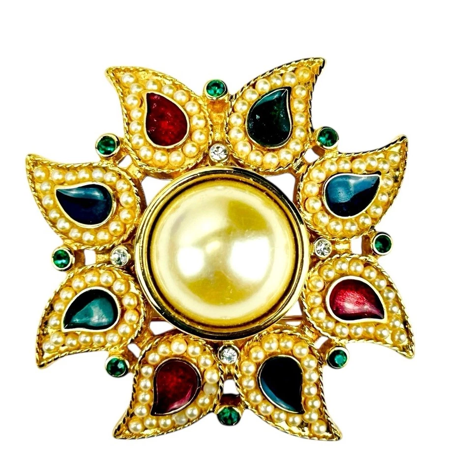 Broche colgante vintage KJL Sunburst cachemir esmaltado India Kenneth J Lane firmado Foto 3 de 4