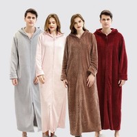 Soft Gown Extra Up Robes Dressing Hooded Zip Fleece Robe Long Ladies Warm Bath