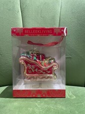 Belleek Living SANTA SLEIGH FINE GLASS BAUBLE Christmas Tree Box Decoration 8566