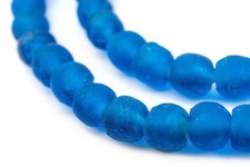 Azul Recycled Glass Beads 9mm Ghana African Sea Glass Blue Round Large Hole