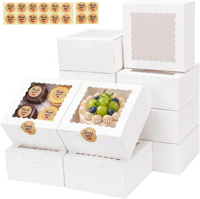 16pcs Cookie Boxes with Window,6x6x3 In White Treat Boxes for Pastries | Bakery