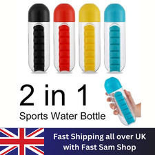 Sports Drinking Water Reusable Bottle With Pill Box Organiser 7 Days 600ml