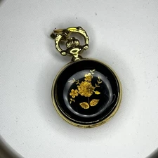 1980’s Vintage matte gold tone & Black Colibri Pocket Watch Hunter Case Quartz