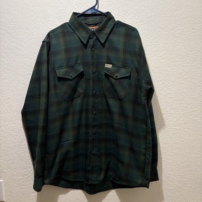 Dixxon Flannel Shirt Mens Large Torrey Green Gray Long Sleeve Pearl Snap
