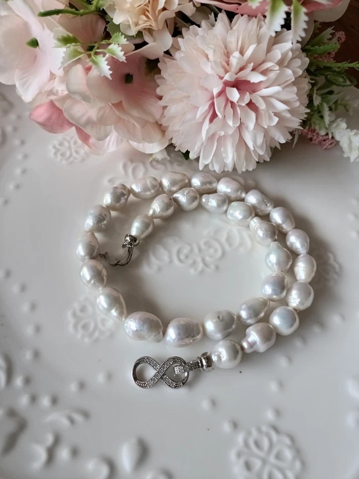 sehr schöne Natur glänzende Weiße Ca. 10-15mm Süßwasser-Barockperlen Kette 42cm - Bild 3 von 4