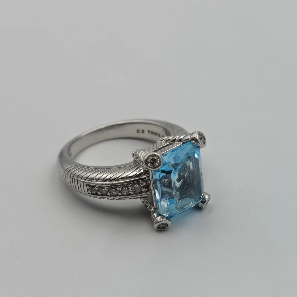 QVC Judith Ripka Sterling Silver 925 Blue Topaz & Clear CZ Cocktail Ring Sz 9 - Image 4 of 4