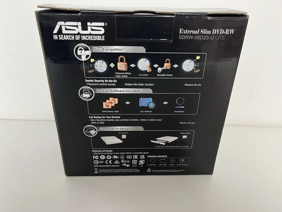 ASUS External DVD Burner SDRW-08D2S-U Lite - White - Like New + Box - TESTED - Image 2 of 3