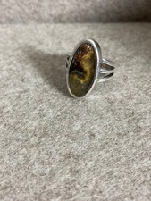   Vintage Sterling Silver Triple Band Ring  Agate  Solid  Hallmarked   