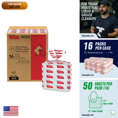 Cascades Pro Tuff-Job Wipers 800 Sheets Airlaid 1-Ply Disposable Wipes Highly