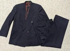 vintage BESPOKE custom 2PC SUIT double breasted 42R 34x30 blue striped WOOL