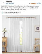 RYB HOME Sheer White Curtains 70x108 1 Pair