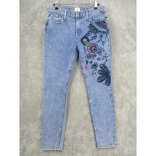 AO.LA by Alice Olivia Jeans Womens 30 Embroidered Tapered Y2K 90s Light Wash