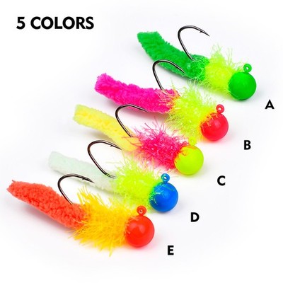 10PCS Fishing Jig Heads with Soft Lure Tail Maggot Baits Bass for Trout Crappie