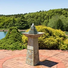 Layered Slate Pyramid Water Fountain with LED Lights - 40 in by Sunnydaze