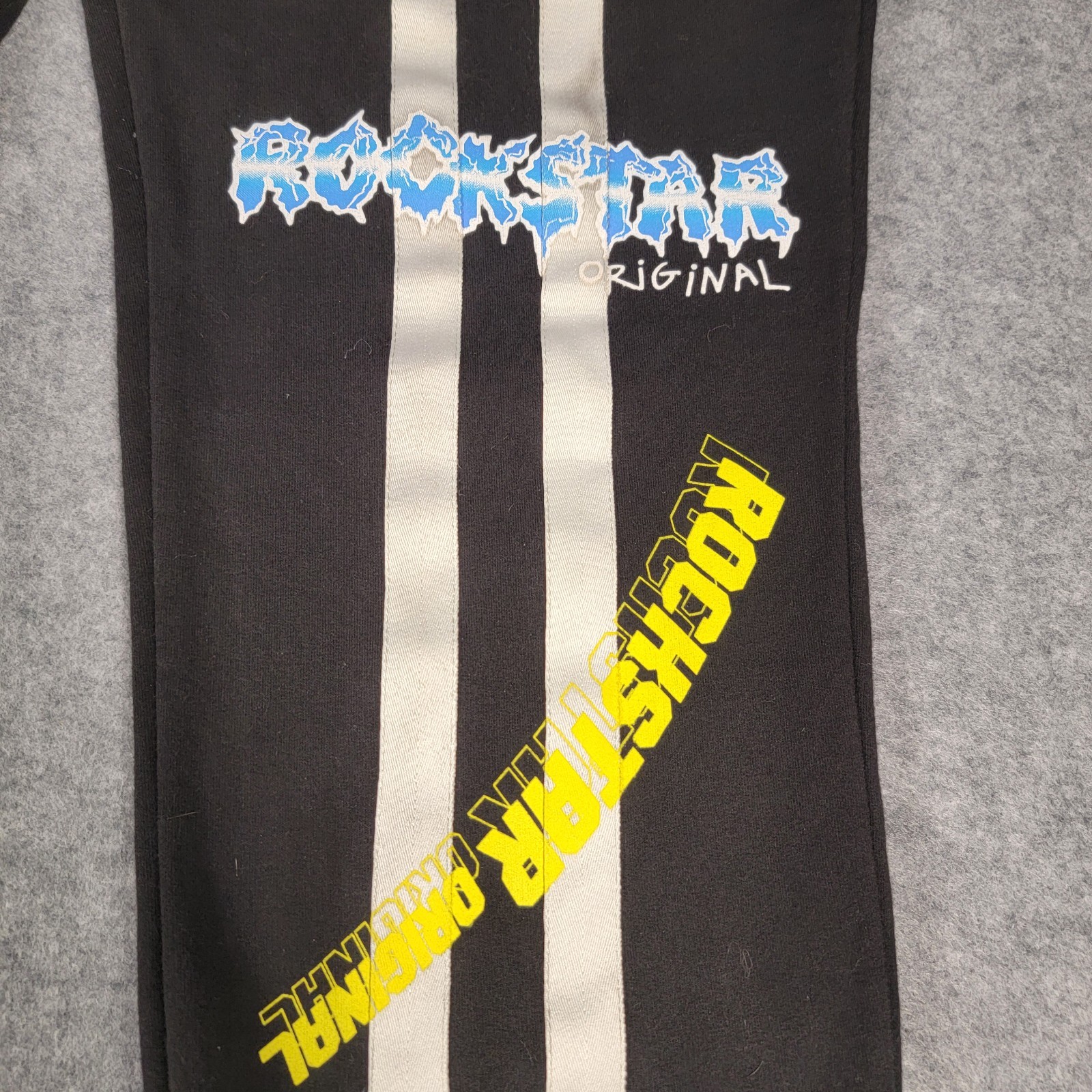 Rockstar Original Sweatpants Medium Black Logo White Stripe Retro Streetwear image 5