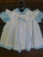 Vintage 2pc Blue White Dress Floral Embroider...