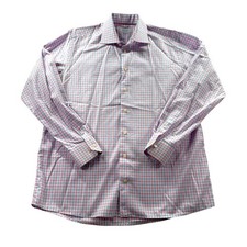 Eton Dress Shirt Mens XL 43 17 Pink Blue Checkered Long Sleeve Contemporary Fit