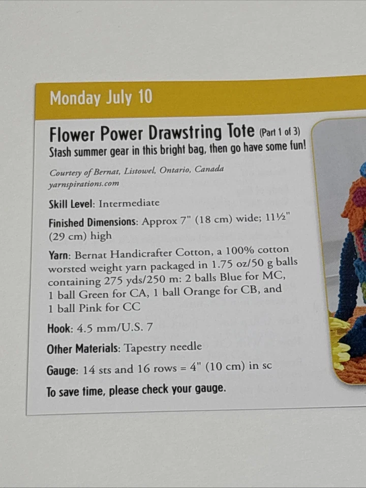 Flower Power Drawstring Tote Bag Crochet Pattern Cards Pages - Image 2 of 3