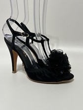 Vtg Chanel Black Satin CC Logo Flower Heels 36