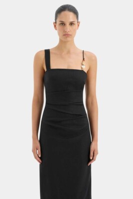 SIR. Women's Black Antonia Linen Beaded Midi Dress Size 1 | eBay