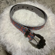 Vintage NUOVO Southwestern Pattern Leather Belt Aztec Pink Blue Womens Sz 9