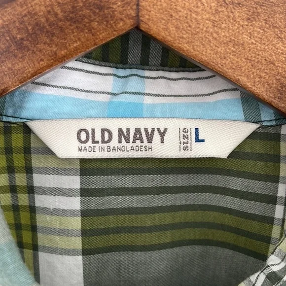 OLD NAVY Verde Blanco Cuadros Manga Larga Abotonada Top Talla Grande Foto 3 de 4