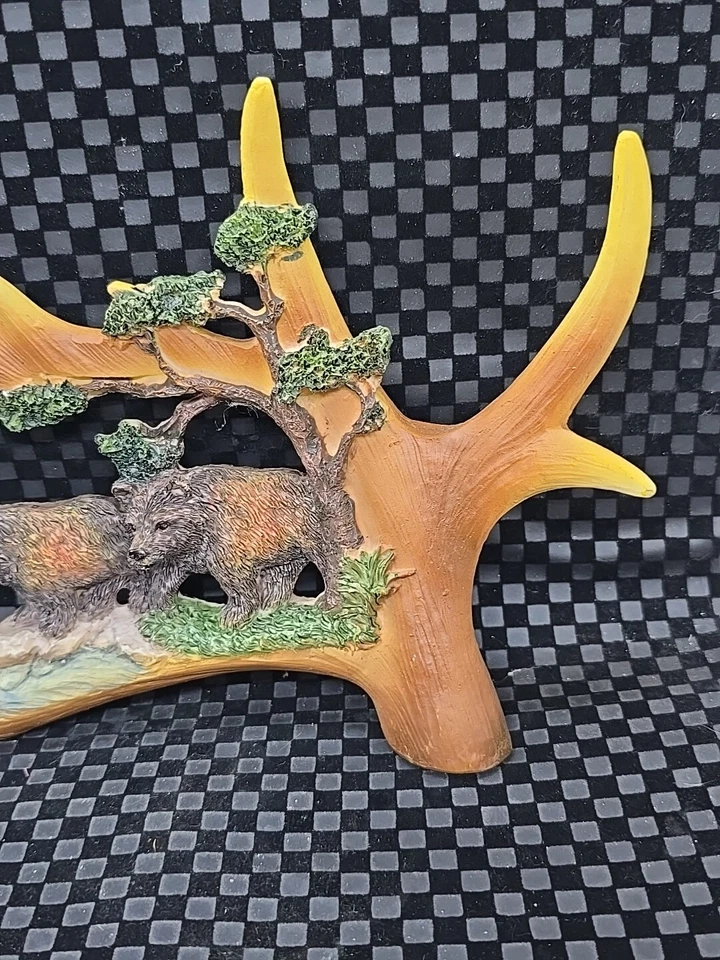 Resin Faux Elk Antler Carved Bear Landscape Home Country Cabin Decor - Image 3 of 4