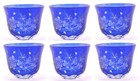 Votive Candle Holder Glass Cobalt Blue Etched Flowers 3"Dia 2.5"High Set of 6