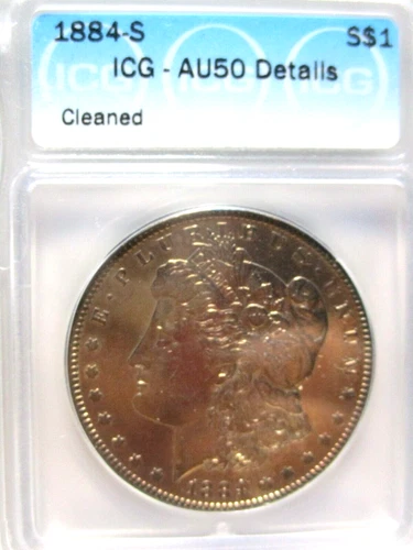 1884-S MORGAN SILVER DOLLAR ICG AU50 DETAILS "KEY DATE"