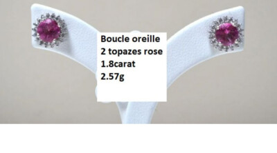Boucles D'oreilles En Argent Serties De Topazes Roses Rondes - Valeur 150 - Neuf Sans Emballage